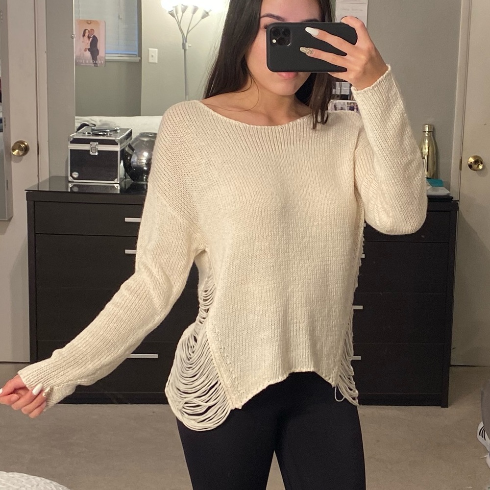 H&M Cream Shredded Knit Sweater